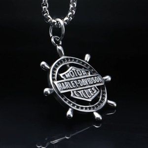 Biker Stainless Steel Logo Pendant / Necklace - Sailor Steering Wheel